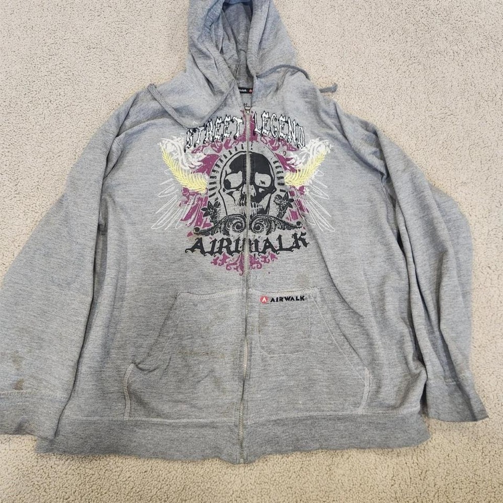 Vintage Style Airwalk‎ Full Zip Hoodie Size L Skull Graphic Fade 90s Y2K Skate